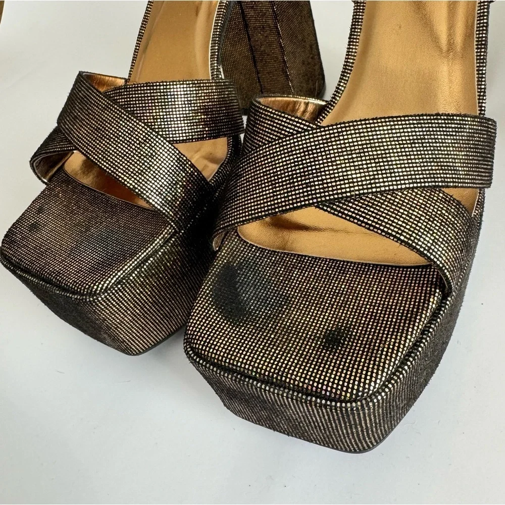 Bronze Ankle Strap Square toe Chunky  Platforms